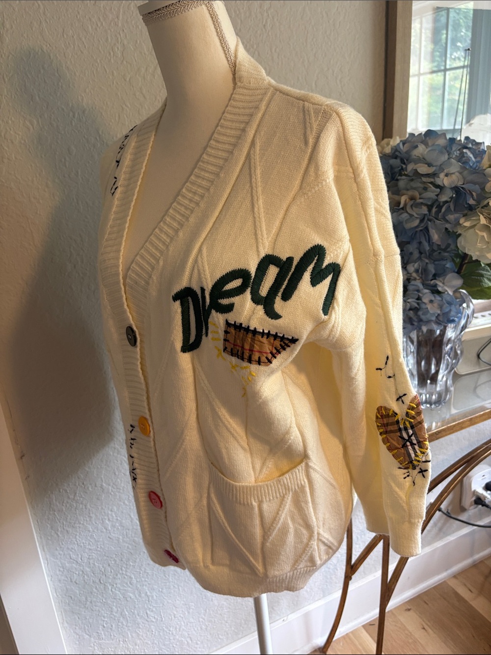 Cream Embroidered Button-Front Cardigan Sweater - Picture 2 of 5